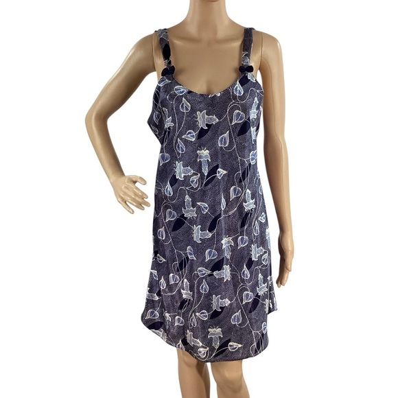 Y2K Floral Bow Strap Slip Dress Nightgown Style Lingerie Aesthetic Small Navy - Picture 1 of 6